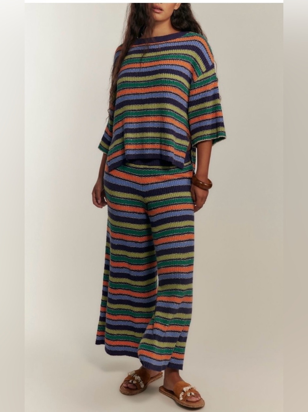 Free People Over The Rainbow Set Navy Knit Wide-Leg NWT Med